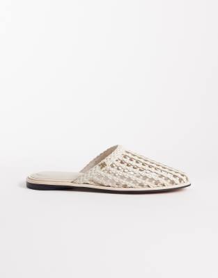  premium leather woven mule sandal in cream