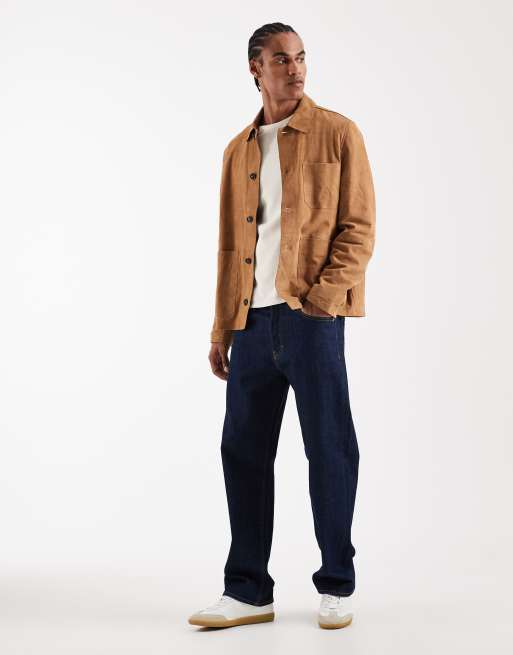 Tommy Hilfiger premium suede chore jacket in tan, 2 of 5