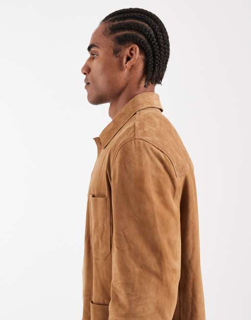 Tommy Hilfiger premium suede chore jacket in tan, 3 of 5