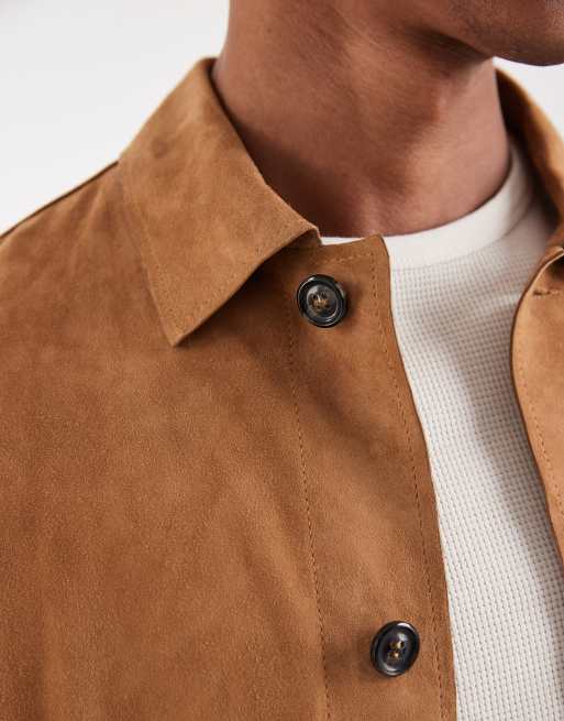 Tommy Hilfiger premium suede chore jacket in tan, 4 of 5