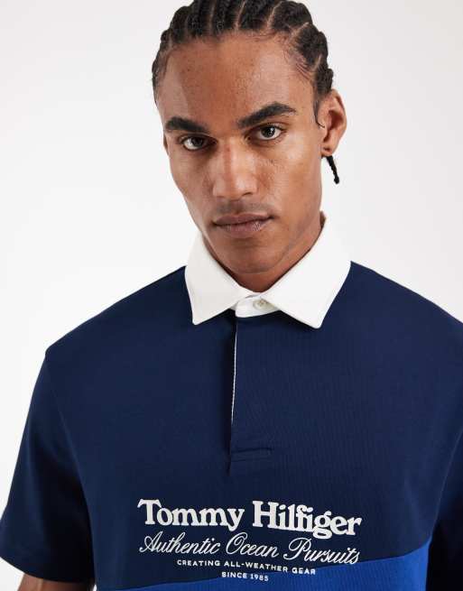 Tommy Hilfiger – Preppy – Polohemd in Marineblau mit Farbblockdesign, 4 von 5