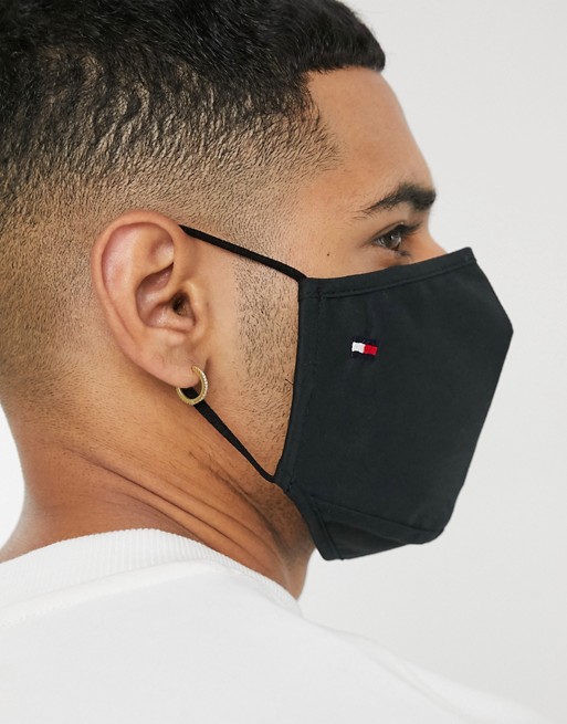 Tommy Hilfiger protective face covering in black with logo