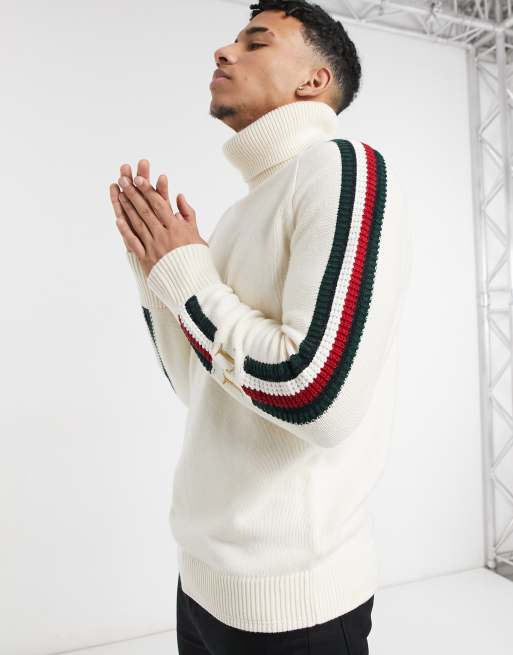 Tommy Hilfiger Pull col roul en maille avec manches griff es contrastantes Blanc