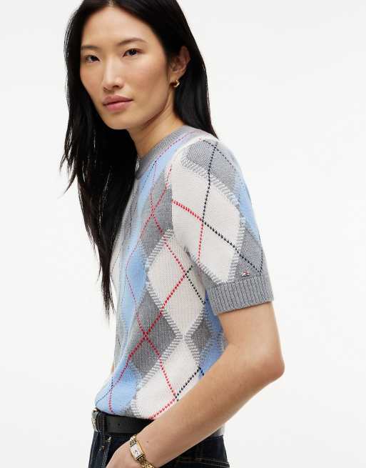 Tommy Hilfiger pull à manches courtes argyle gris chiné moyen, 3 de 6