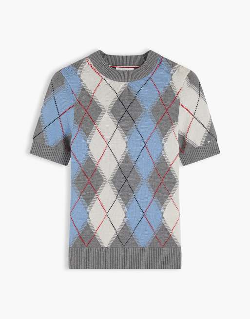 Tommy Hilfiger pull à manches courtes argyle gris chiné moyen, 5 de 6