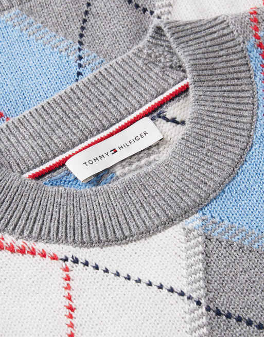 Tommy Hilfiger pull à manches courtes argyle gris chiné moyen, 6 de 6