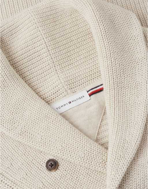 Tommy Hilfiger pull ample en maille côtelée à col châle, écru chiné, 6 de 6