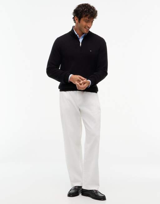 Tommy Hilfiger pull ample en maille côtelée à col zippé quart en noir, 2 de 6