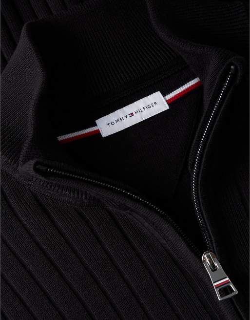 Tommy Hilfiger pull ample en maille côtelée à col zippé quart en noir, 6 de 6