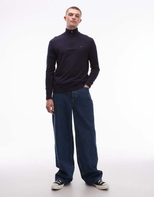 Tommy Hilfiger - Pull basique en coton avec col zippé - Bleu marine, 2 de 5
