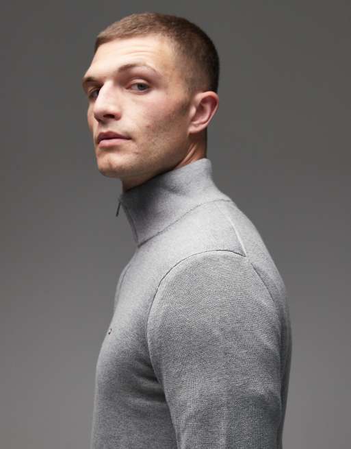 Tommy Hilfiger - Pull basique en coton avec col zippé - Gris, 4 de 5