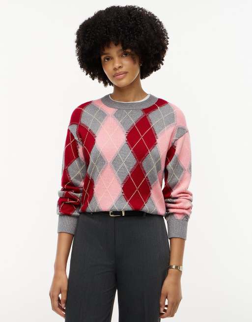 Tommy Hilfiger pull col rond ample à losanges en gris multicolore, 1 de 6