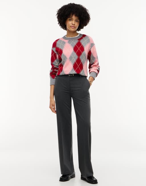 Tommy Hilfiger pull col rond ample à losanges en gris multicolore, 2 de 6