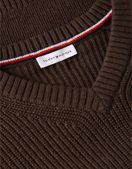Tommy Hilfiger pull col V coupe décontractée en maille cardigan, noisette grillée chiné, 6 de 6