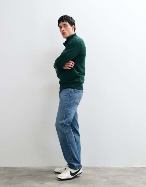 Tommy Hilfiger - Pull en maille de coton à col montant et logo drapeau avec col montant zippé - Vert foncé, 4 de 5