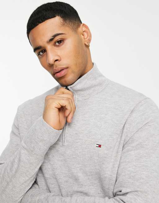 Tommy Hilfiger - Pull en maille structurée fantaisie à logo drapeau - Gris  foncé chiné