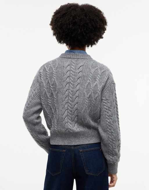 Tommy Hilfiger pull en maille torsadée décontracté avec soie gris chiné moyen, 4 de 6