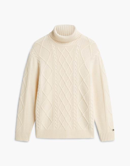 Tommy Hilfiger pull en mélange de laine New york label ivoire pétale, 7 de 7