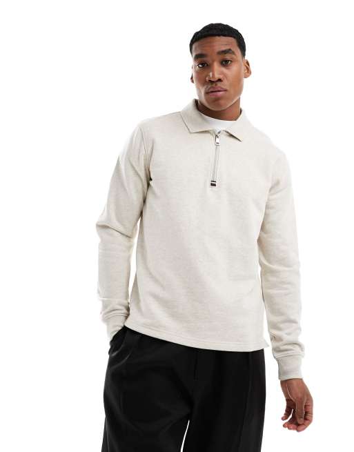 Tommy Hilfiger - Pull en molleton à col zippé - Avoine