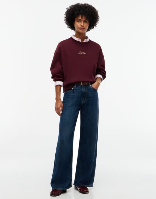 Tommy Hilfiger pull en molleton coupe décontractée à logo brodé en rouge foncé, 2 de 6