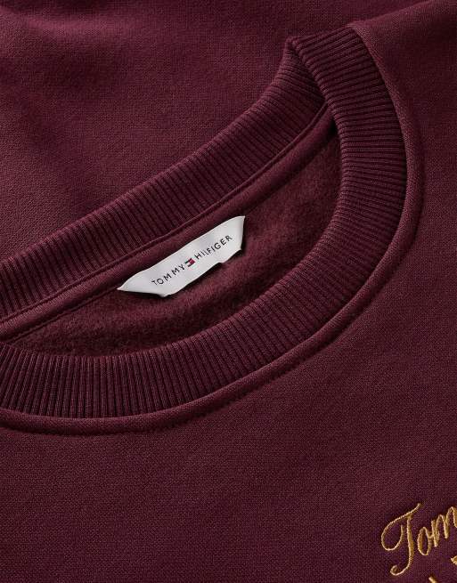 Tommy Hilfiger pull en molleton coupe décontractée à logo brodé en rouge foncé, 6 de 6