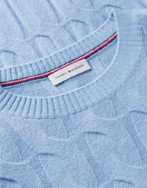 Tommy Hilfiger pull en pure laine à torsades et chaîne bleu clair délavé, 6 de 6