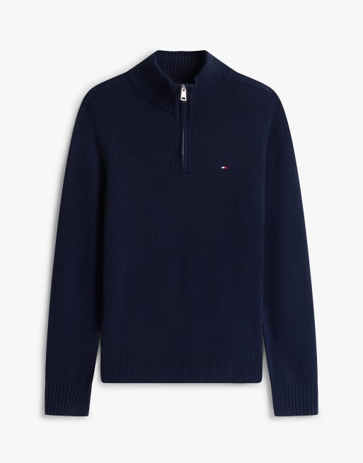 Tommy Hilfiger pull en pure laine d'agneau à demi-zip bleu marine, 7 de 7