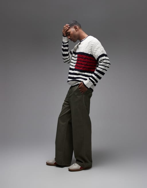 Tommy Hilfiger - Pull marinière en maille torsadée - Crème et bleu marine rayé, 2 de 5