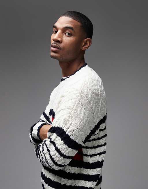 Tommy Hilfiger - Pull marinière en maille torsadée - Crème et bleu marine rayé, 4 de 5