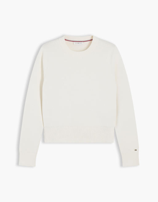 Tommy Hilfiger pull premium en maille à col rond couleur ivoire pétale, 6 de 7
