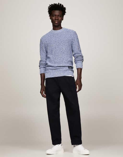 Tommy Hilfiger - Pull ras de cou en tissu flammé - Bleu gris