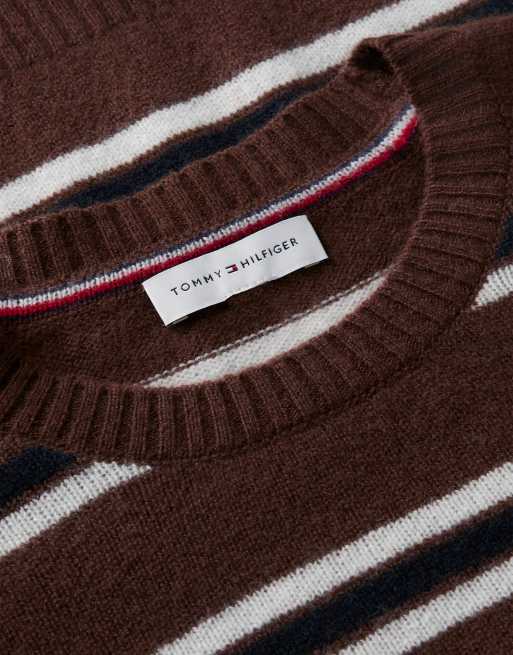 Tommy Hilfiger pull slim en jersey de laine pure multicolore marron, 6 de 6