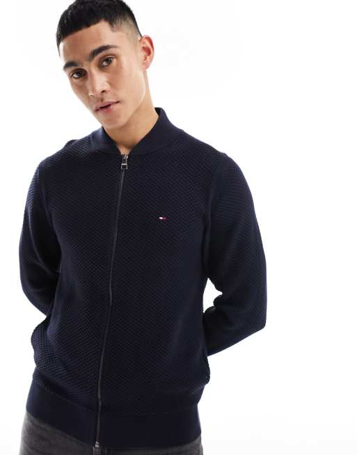 Tommy Hilfiger - Pull zippé avec col baseball - Bleu foncé