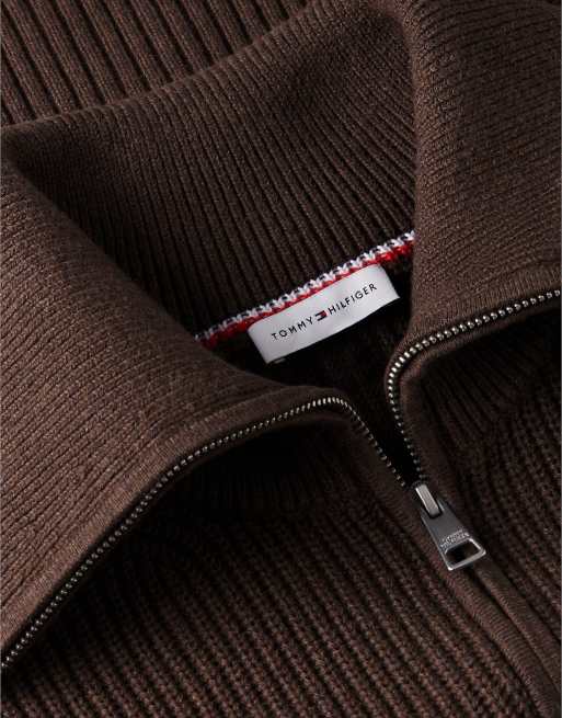 Tommy Hilfiger pull zippé en maille cardigan, coloris noix de muscade grillée chiné, 6 de 6
