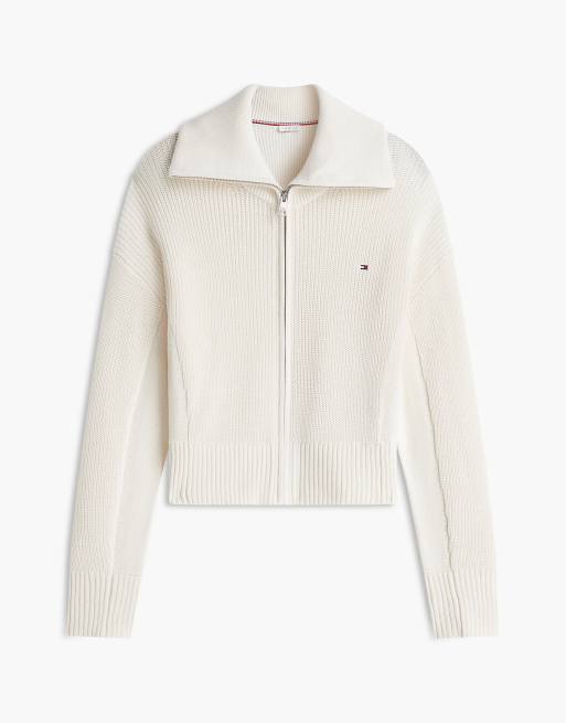 Tommy Hilfiger pull zippé en maille cardigan couleur ivoire pétale, 5 de 6