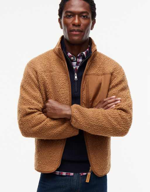 Tommy Hilfiger Pull zippé en maille mélange laine et polaire teddy couleur fauve, 5 de 7