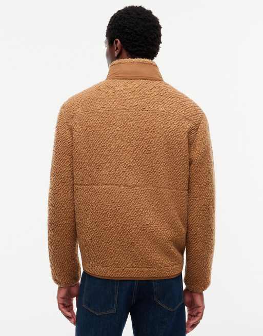 Tommy Hilfiger Pull zippé en maille mélange laine et polaire teddy couleur fauve, 6 de 7