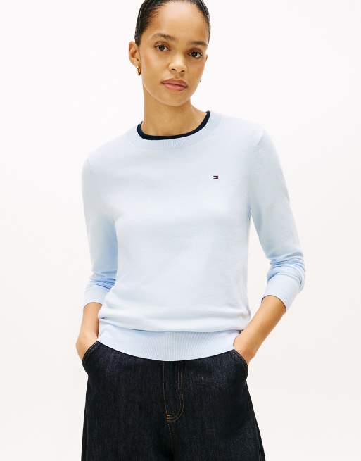 Tommy Hilfiger – Pullover aus Jersey in Hellblau mit Rundhalsausschnitt