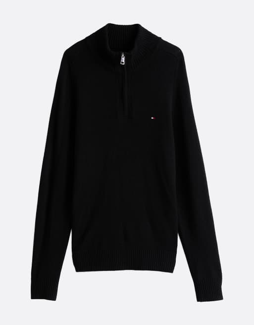 Tommy Hilfiger Pullover aus reiner Lammwolle mit Viertelreißverschluss in Schwarz, 5 von 7