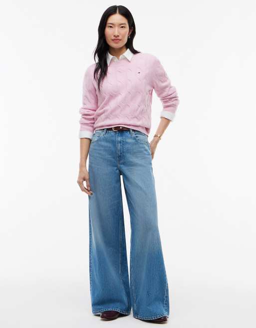 Tommy Hilfiger Pullover aus reiner Wolle mit Zopfmuster in Frosted Rose, 2 von 6