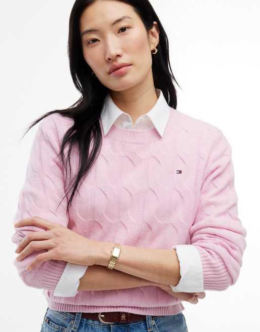 Tommy Hilfiger Pullover aus reiner Wolle mit Zopfmuster in Frosted Rose, 3 von 6