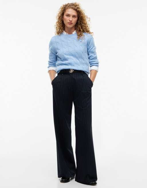 Tommy Hilfiger Pullover aus reiner Wolle mit Zopfmuster in verwaschenem Hellblau, 2 von 6