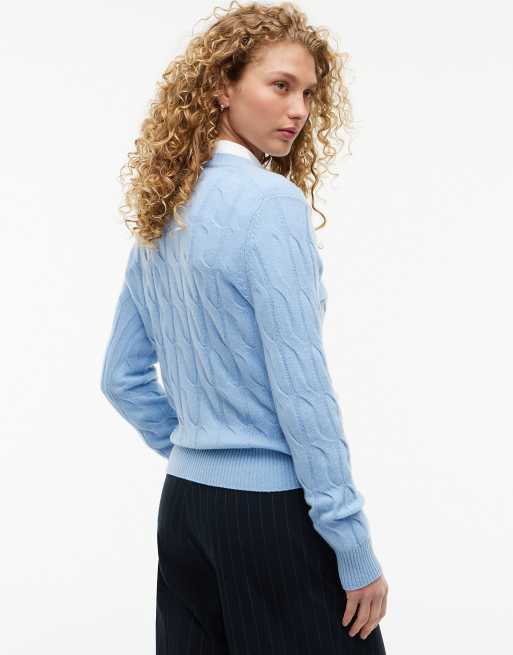 Tommy Hilfiger Pullover aus reiner Wolle mit Zopfmuster in verwaschenem Hellblau, 4 von 6