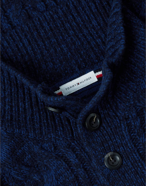Tommy Hilfiger Pullover aus Wollmix mit Knopfleiste und Stehkragen in Marineblau, 6 von 6