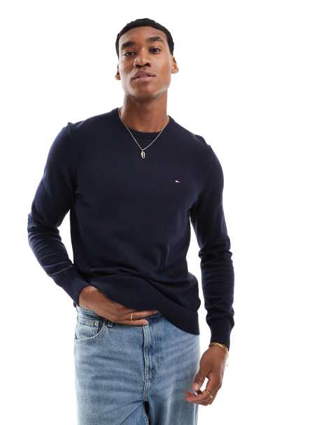 Tommy Hilfiger – Pullover in Dunkelblau mit Rundhalsausschnitt und Flaggenstickerei - view 1