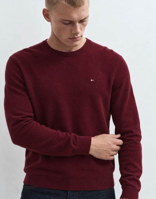 Tommy Hilfiger Pullover mit Flaggenmotiv in Burgunderrot, 9 von 10