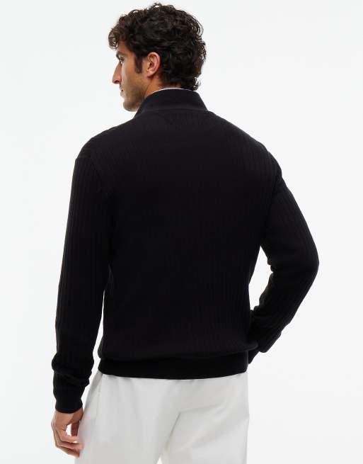 Tommy Hilfiger Pullover mit weitem Rippstrick und Viertelreißverschluss in Schwarz, 4 von 6