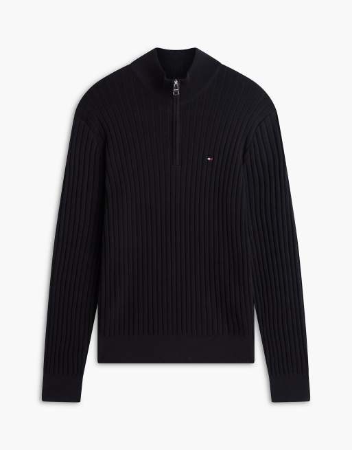 Tommy Hilfiger Pullover mit weitem Rippstrick und Viertelreißverschluss in Schwarz, 5 von 6