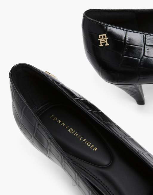 Tommy Hilfiger Pumps aus kroko-geprägtem Leder mit spitzer Spitze in Schwarz, 6 von 7