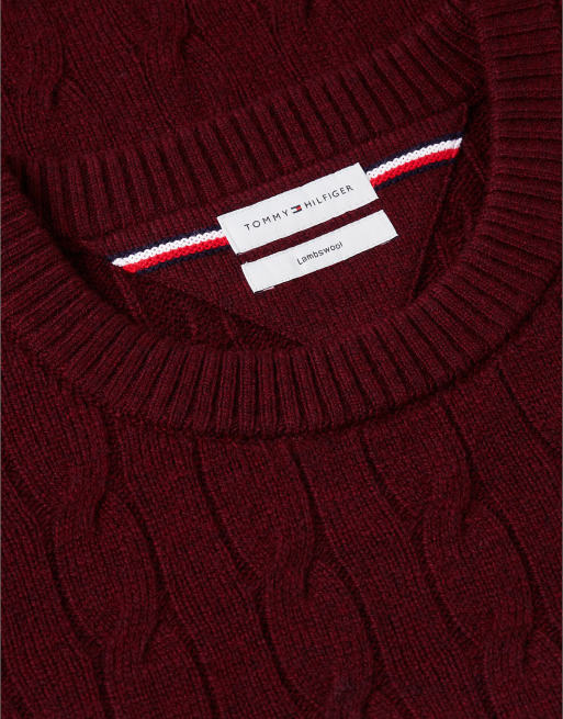 Tommy Hilfiger Pure lambswool cable knit jumper in burgundy heather, 6 of 6